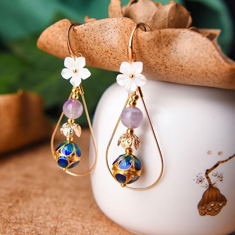 Kobiety Retro Etniczne Kolczyki Ze Skorupiaków Cloisonne