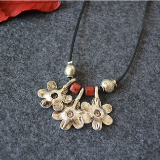 Vintage Wood Beads Naszyjnik Indie Folkalloy
