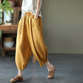 Bloomers Retro Letnie Luźne Bawełniane Spodnie Lniane