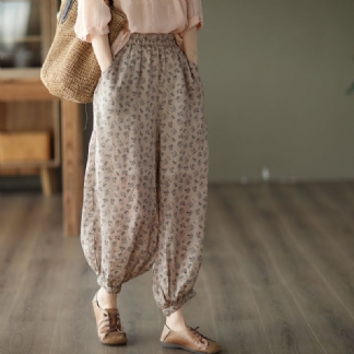 Kobiety Retro Kwiatowe Letnie Luźne Lniane Spodnie