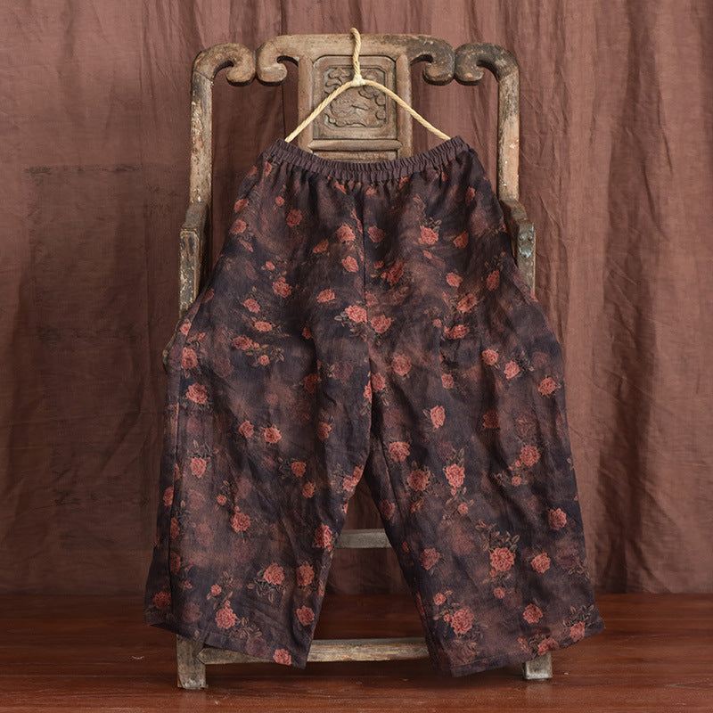 Plus Size Kobiety Luźne Lniane Spodnie Retro