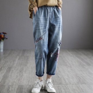 Retro Letnie Dżinsowe Haftowane Spodnie Harem