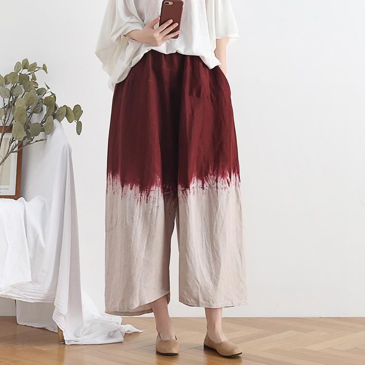 Retro Luźne Spodnie Bawełniane Szerokie Nogawki Lniane Casual
