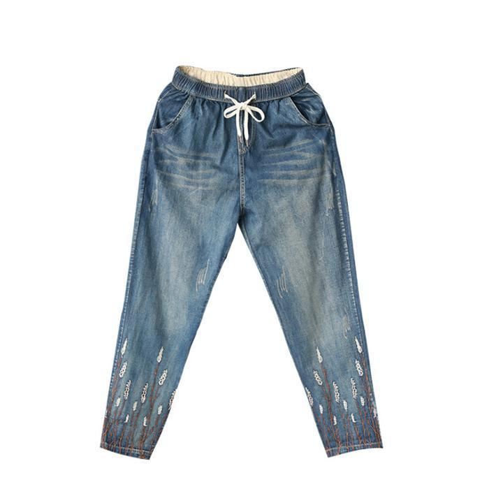 Sznurek Denim Niebieski Kobiety Jesień Harem Spodnie