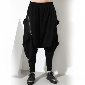 Unisex Hip Hop Spodnie Z Kroczem Z Zamkiem Błyskawicznym