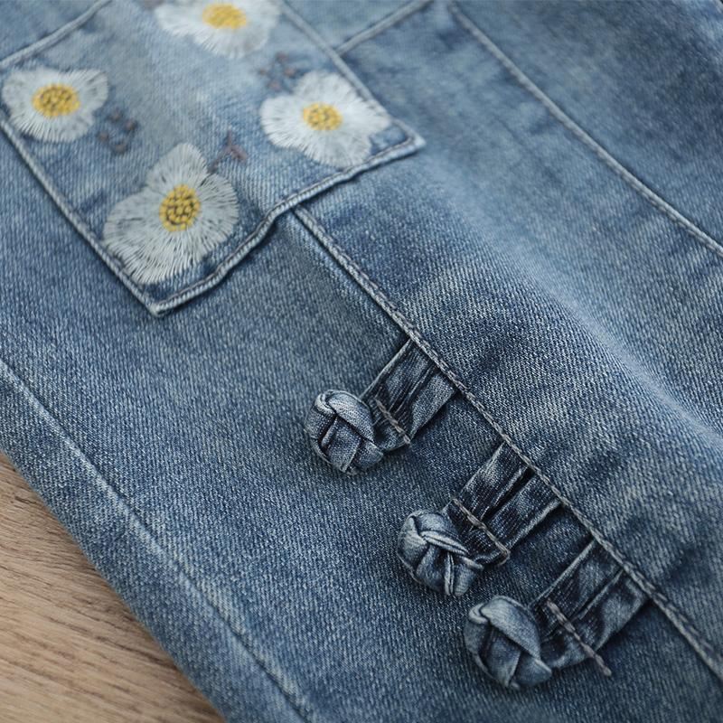 Vintage Haft Denim Spodnie Harem