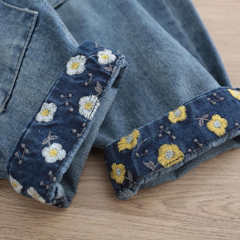 Vintage Haft Denim Spodnie Harem