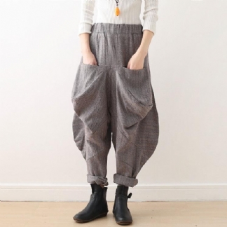 Zimowe Luźne Nieregularne Spodnie Z Grubymi Kwiatami W Stylu Vintage