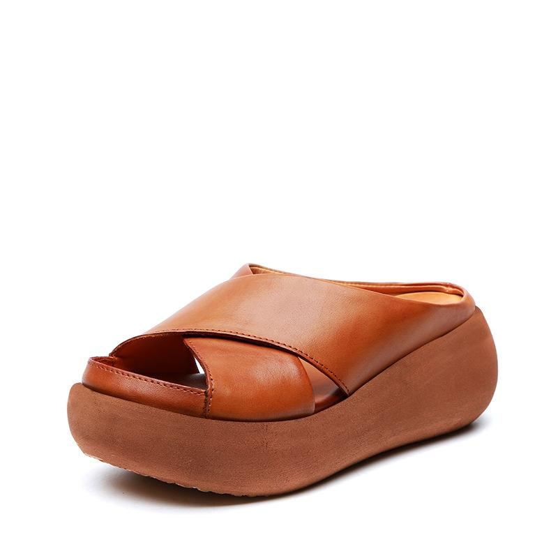 Damskie Letnie Kapcie Skórzane W Stylu Retro