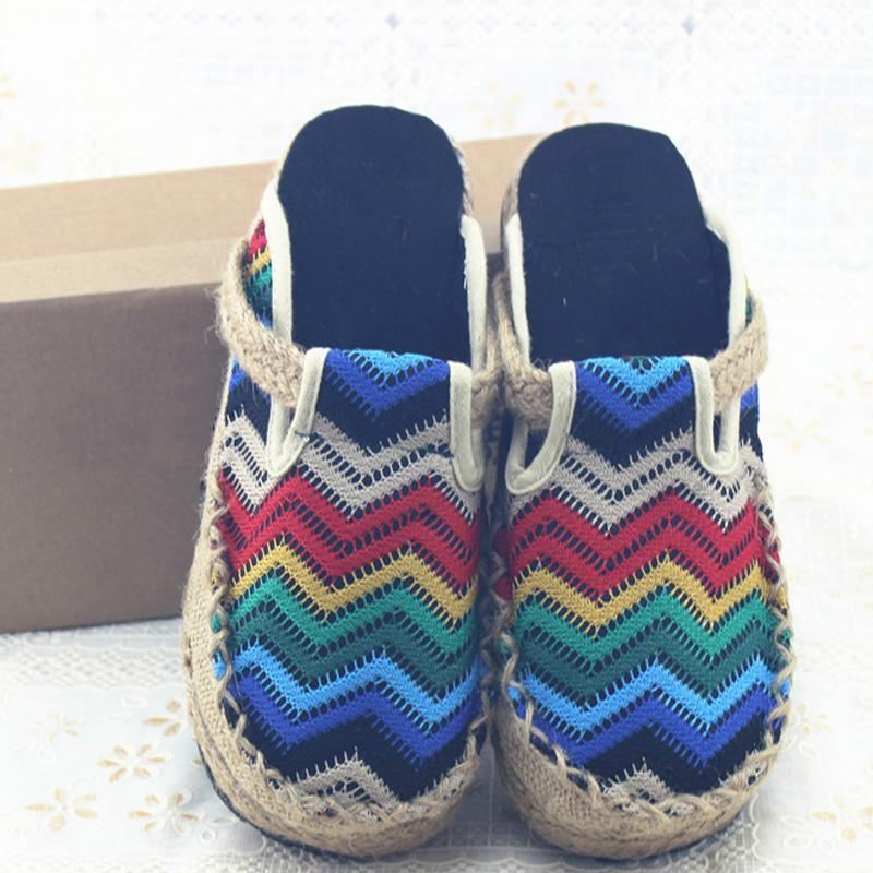 Kobiety Mężczyzna Domu Tkanina Casual Styl Folk Slip-on Warkocz Retro Kapcie