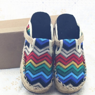 Kobiety Mężczyzna Domu Tkanina Casual Styl Folk Slip-on Warkocz Retro Kapcie