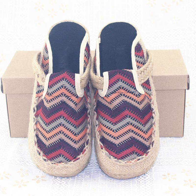 Kobiety Mężczyzna Domu Tkanina Casual Styl Folk Slip-on Warkocz Retro Kapcie