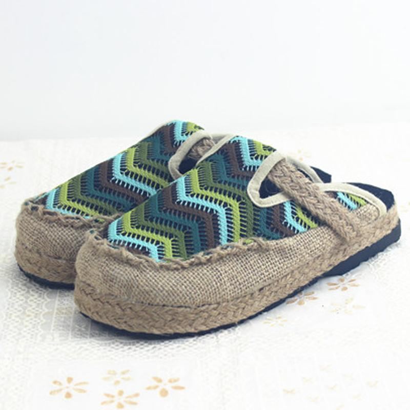 Kobiety Mężczyzna Domu Tkanina Casual Styl Folk Slip-on Warkocz Retro Kapcie