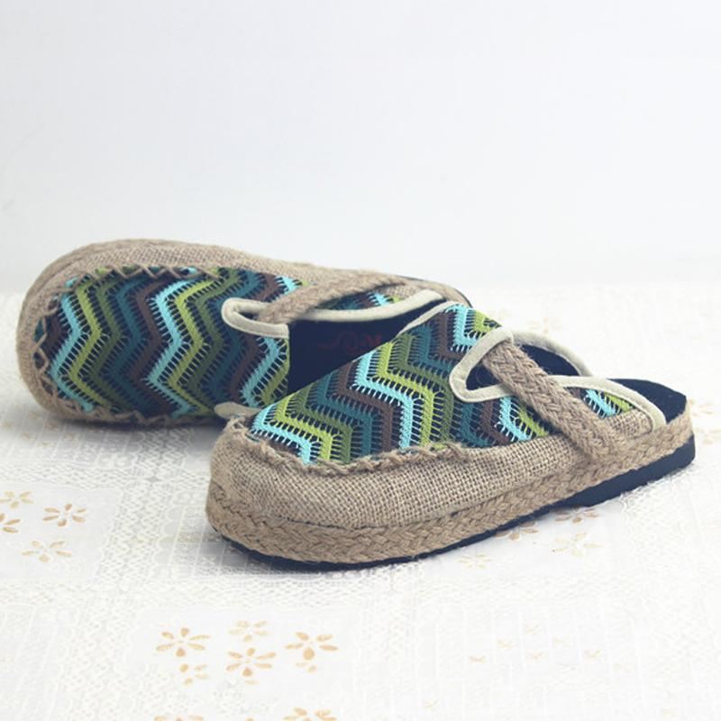 Kobiety Mężczyzna Domu Tkanina Casual Styl Folk Slip-on Warkocz Retro Kapcie