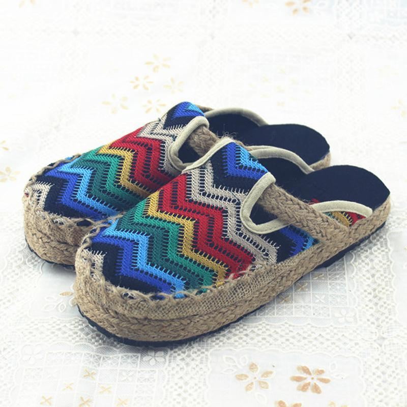 Kobiety Mężczyzna Domu Tkanina Casual Styl Folk Slip-on Warkocz Retro Kapcie