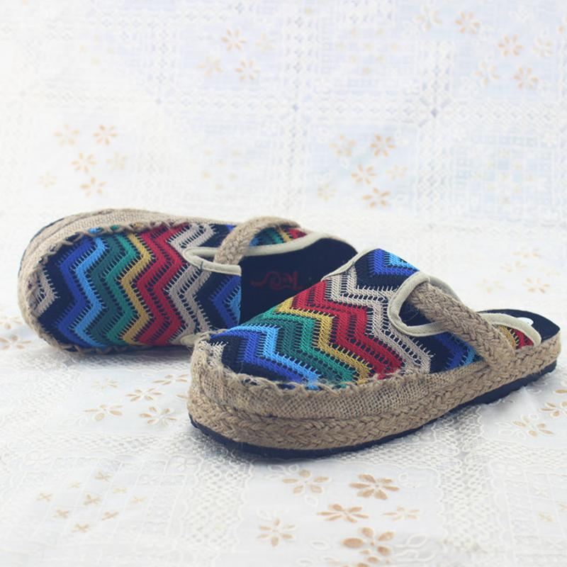 Kobiety Mężczyzna Domu Tkanina Casual Styl Folk Slip-on Warkocz Retro Kapcie