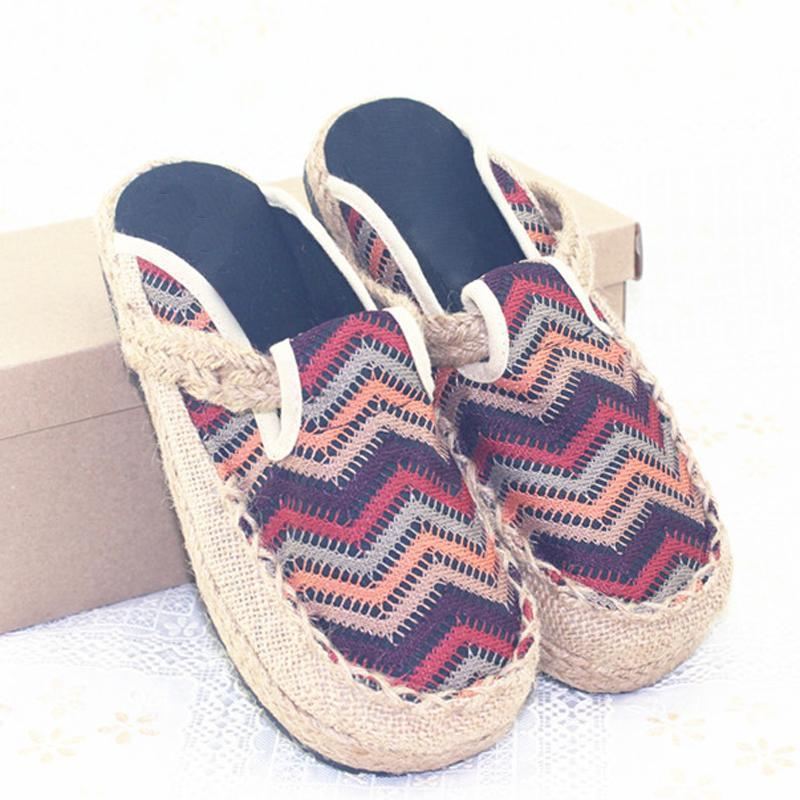 Kobiety Mężczyzna Domu Tkanina Casual Styl Folk Slip-on Warkocz Retro Kapcie