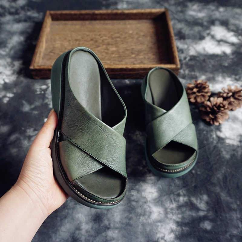 Letnie Nowe Skórzane Kapcie Damskie W Stylu Retro