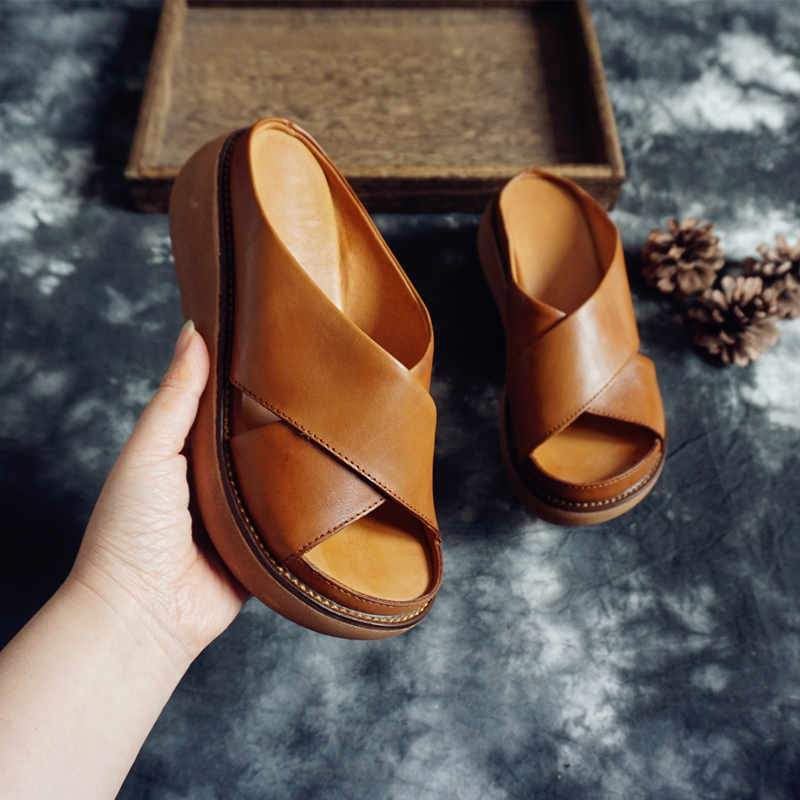 Letnie Nowe Skórzane Kapcie Damskie W Stylu Retro