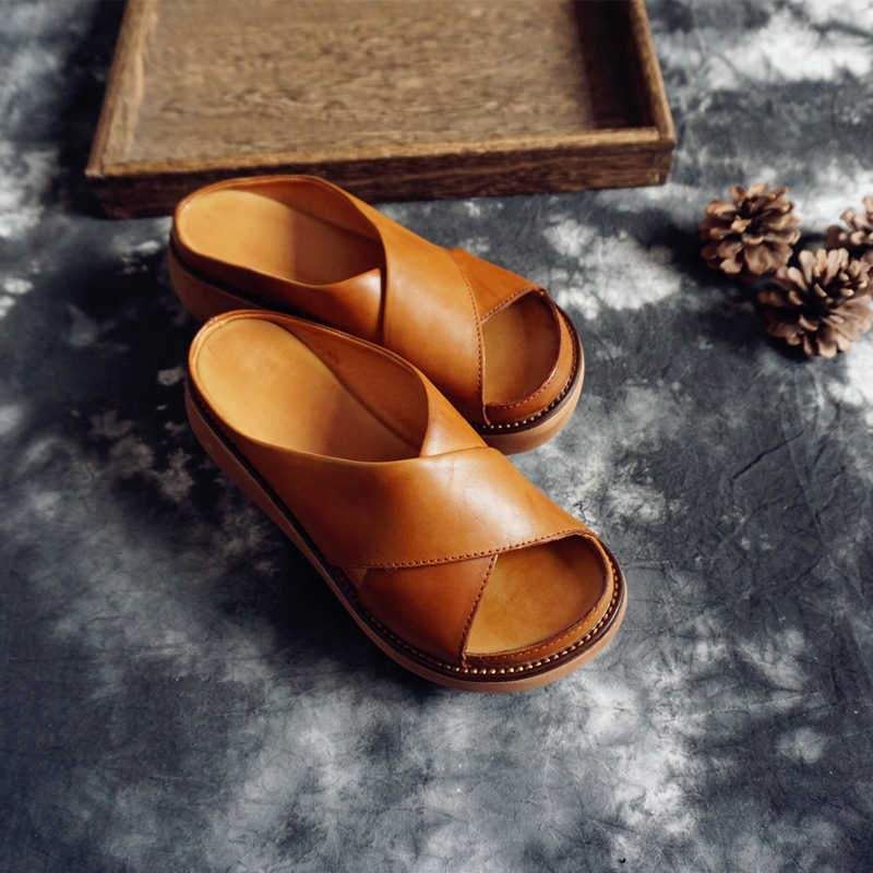 Letnie Nowe Skórzane Kapcie Damskie W Stylu Retro