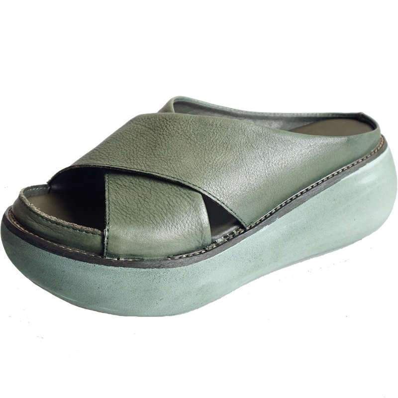 Letnie Nowe Skórzane Kapcie Damskie W Stylu Retro