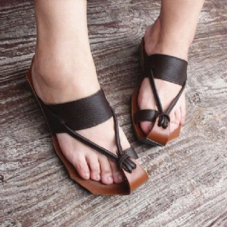Letnie Skórzane Ręcznie Robione Kapcie W Stylu Retro W Rozmiarze Plus