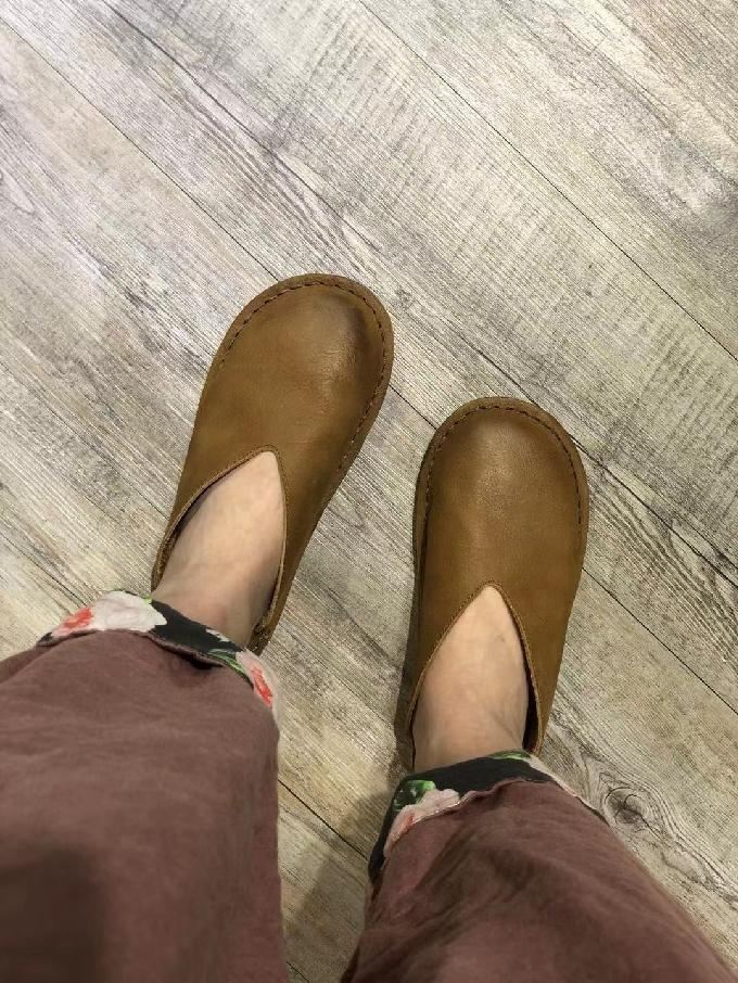 Prosty Solidny Wentylator Literacki Kobiece Kapcie Z Płaskim Dnem Skórzane Buty
