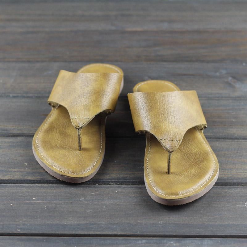 Retro Klip Toe Ręcznie Skórzane Płaskie Kapcie