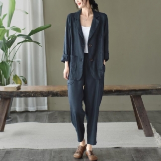 Jesienna Moda Retro Lniana Damska Dwuczęściowy Zestaw
