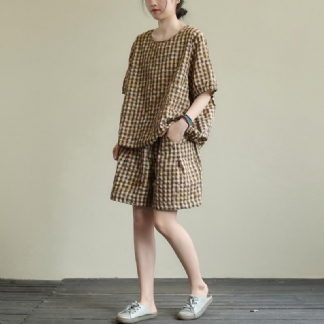 Plus Rozmiar Retro Luźny Casual Bawełniany Zestaw