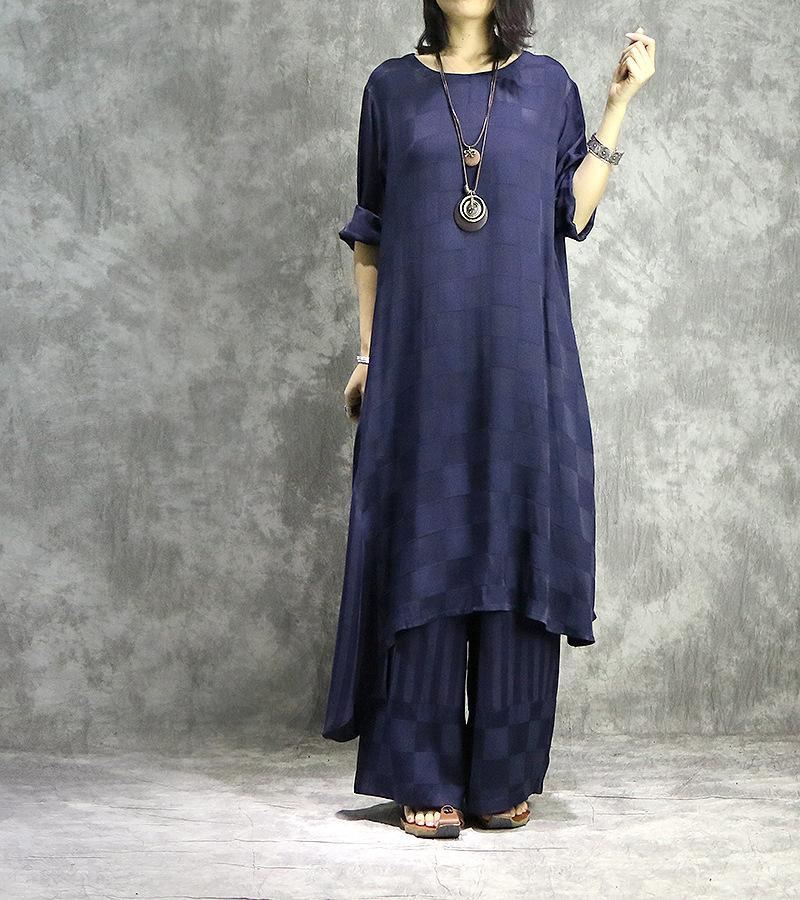 Vintage Print Tencel Casual Zestaw Damski