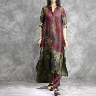Vintage Print Tencel Casual Zestaw Damski