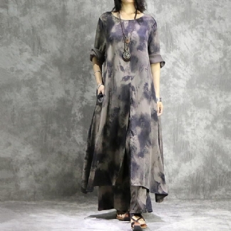 Vintage Print Tencel Casual Zestaw Damski
