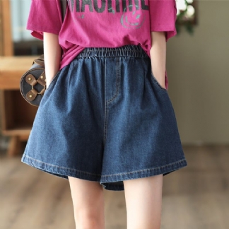 Damskie Letnie Luźne Bawełniane Spodenki Dżinsowe W Stylu Retro