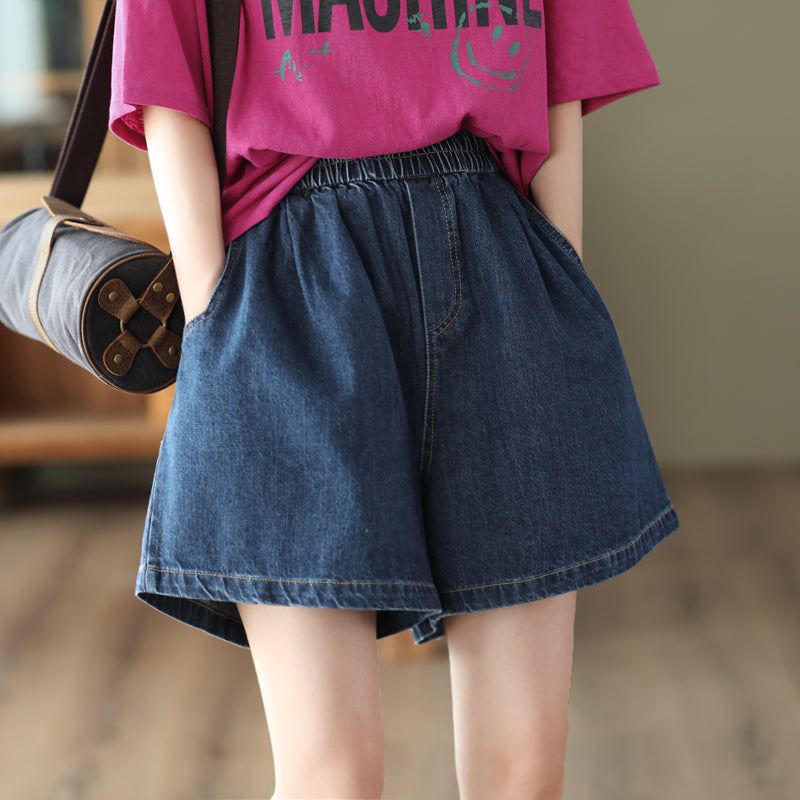 Damskie Letnie Luźne Bawełniane Spodenki Dżinsowe W Stylu Retro