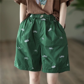 Damskie Letnie Spodenki Bawełniane W Stylu Retro Z Haftem Motylkowym