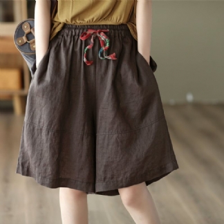 Damskie Letnie Spodenki Lniane Ze Sznurkiem W Stylu Retro