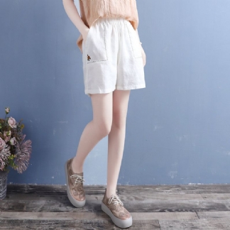 Letnie Lniane Haftowane Luźne Spodenki W Stylu Retro