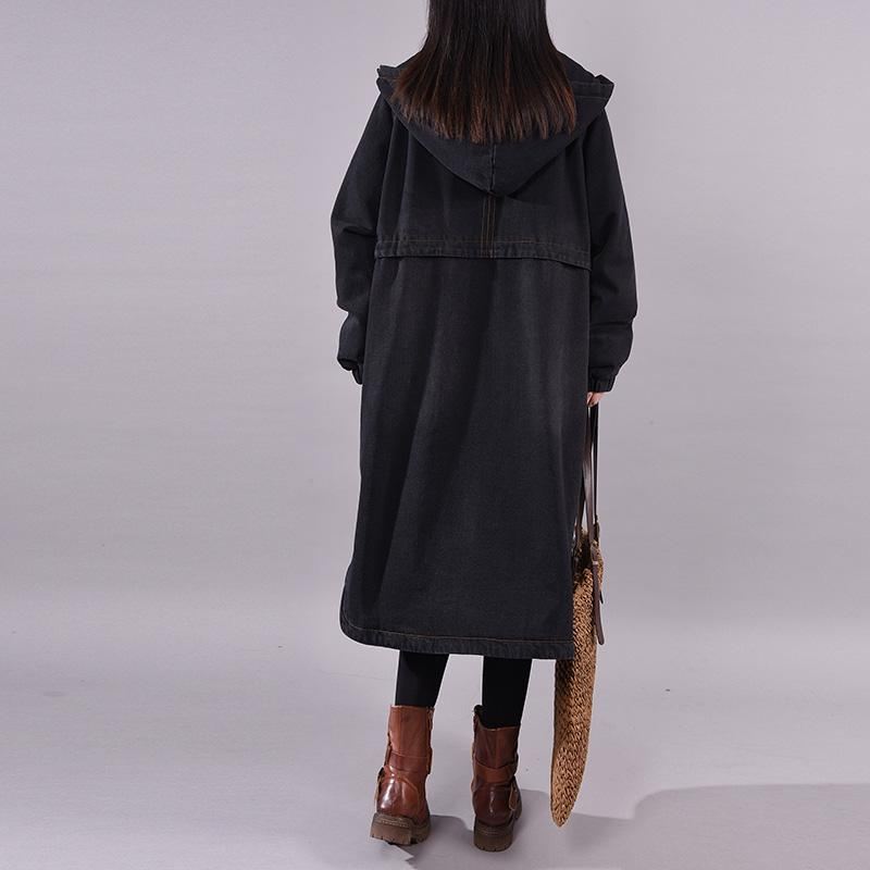 Plus Size Casual Zimowy Bawełniany Płaszcz Dżinsowy