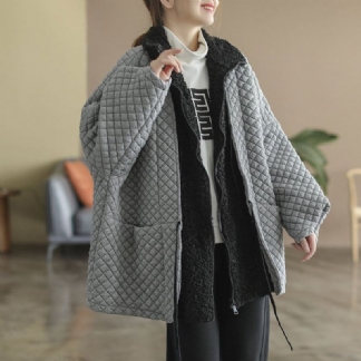Plus Size Zimowy Pluszowy Płaszcz W Kratę W Stylu Retro Patchwork Ciepły Płaszcz