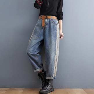 Plus Size Jesień Zima Patchwork Luźne Spodnie Jeansowe