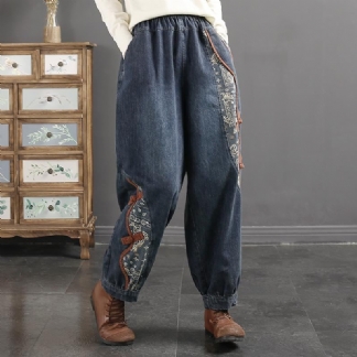 Wiosenne Retro Casual Patchwork Luźne Jeansy Harem