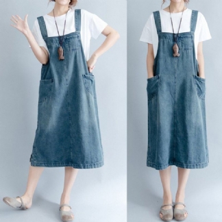 Jednolity Kolor Denim Spódnica Z Paskiem Na Co Dzień