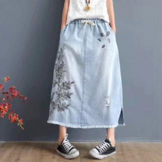 Liście Haftowane Burr Damska Spódnica Denim