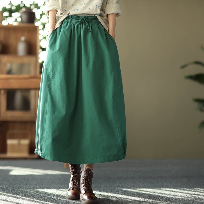 Wiosna Jesień Moda Solidna Casualowa Spódnica Ze Sznurkiem W Linii A