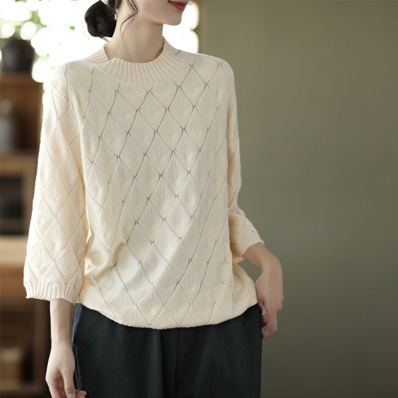 Luźny Sweter Z Dzianiny W Kratę W Stylu Retro