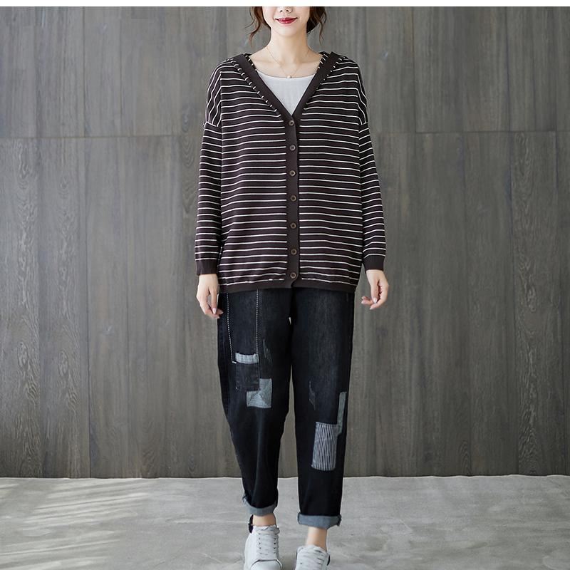 Sweter Z Dzianiny W Paski Ramie Wrzesień