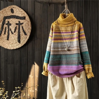 Vintage Luźny Tęczowy Sweter Z Golfem