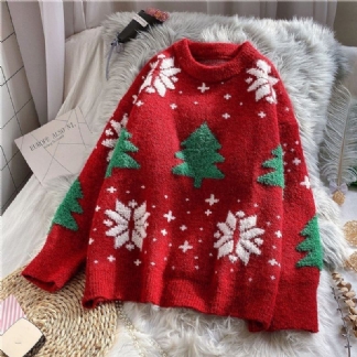 Zimowy Dzianinowy Świąteczny Sweter W Płatki Śniegu