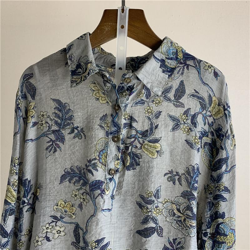Vintage Printed Damska Koszula W Kwiaty